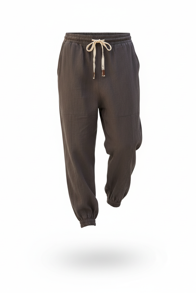 Pantalon En Lin Homme Ample Décontracté Sarouel Cordon - Gris - vue 3