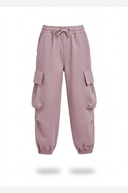 Pantalon En Lin Cargo Ample Violet Décontracté Enfant - vue 3