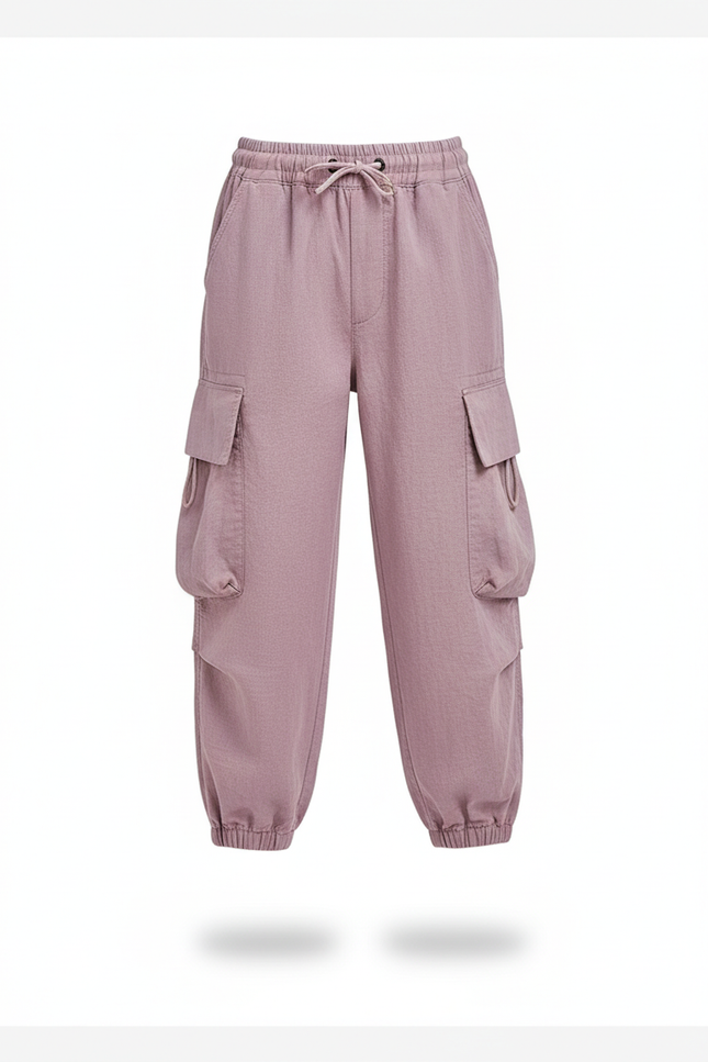 Pantalon En Lin Cargo Ample Violet Décontracté Enfant - vue 3