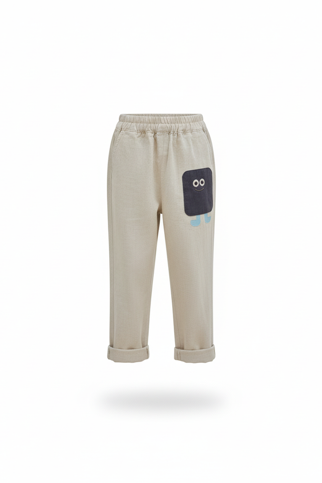 Pantalon En Lin Beige Garçon Décontracté Ample Original - vue 3