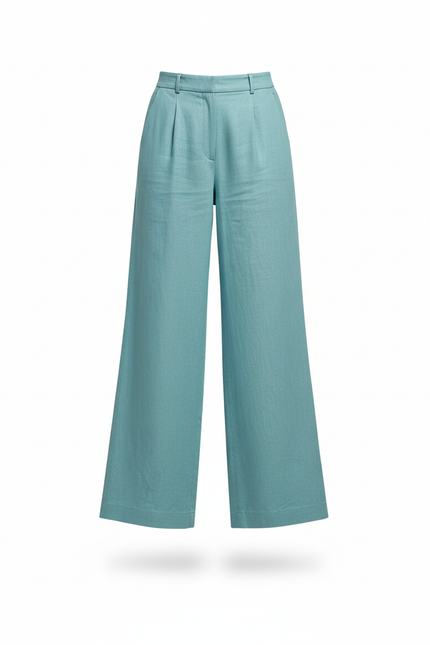 Pantalon En Lin Large Bleu Taille Haute Casual - vue 3
