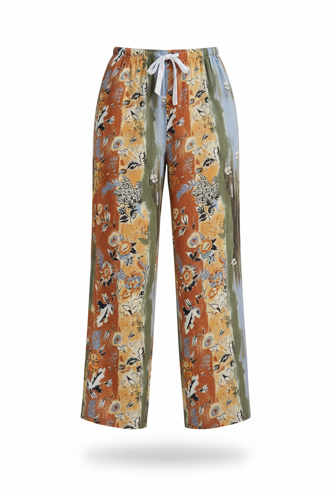 Pantalon En Lin Imprimé Fleuri Ample Estival Multicolore - vue 3