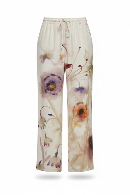 Pantalon En Lin Imprimé Floral Ample Décontracté Estival - Multicolore - vue 3