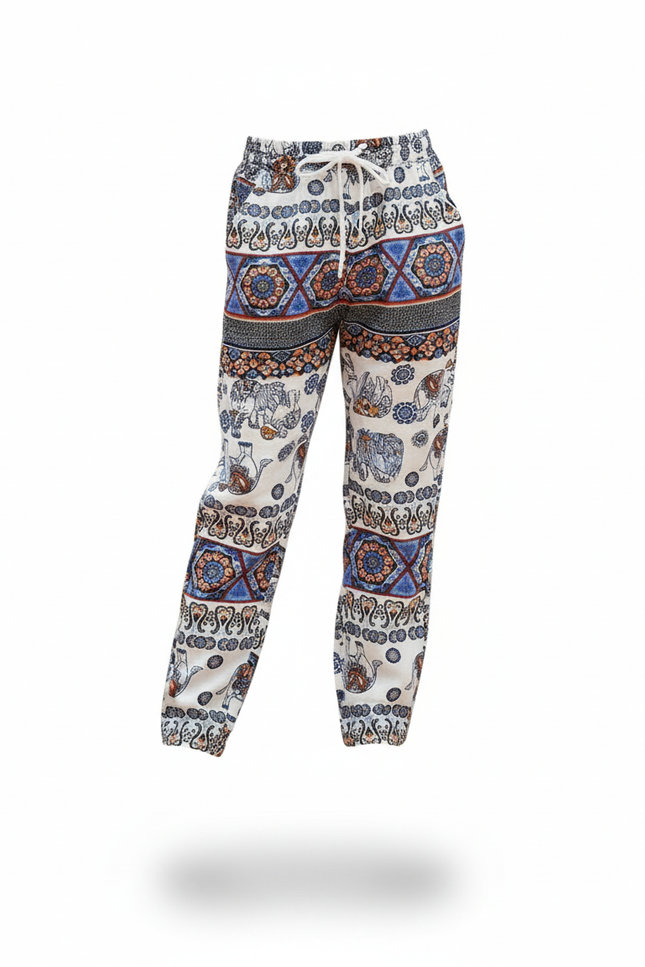 Pantalon En Lin Ethnique Imprimé Éléphants Ample Fille - vue 3