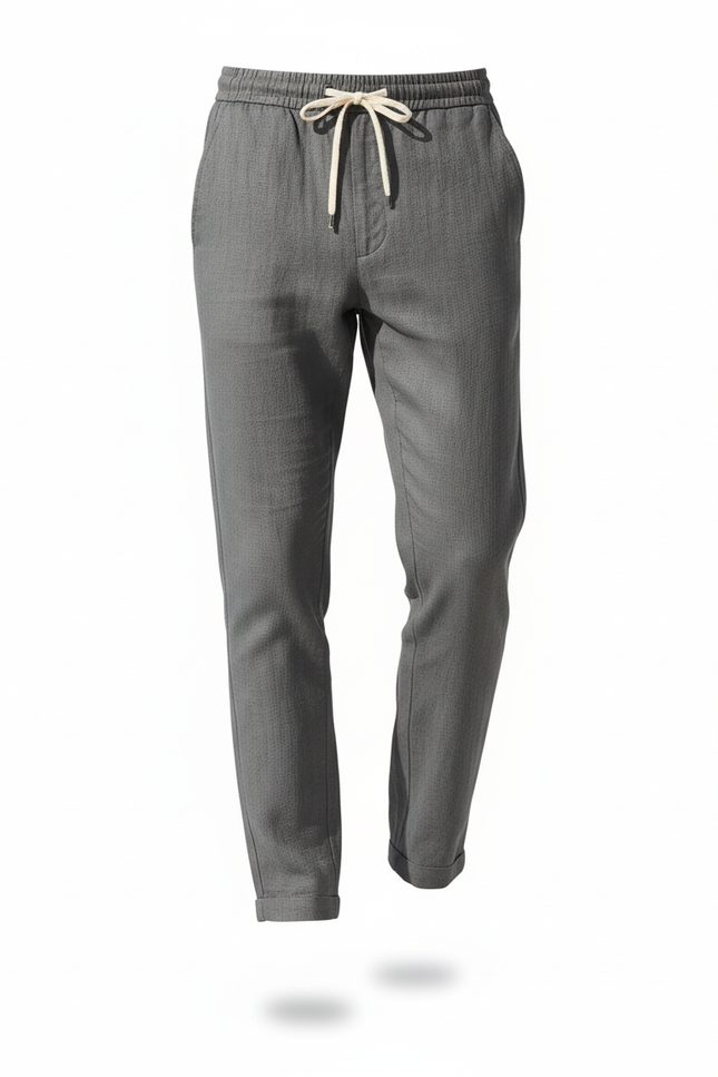 Pantalon En Lin Mélangé Avec Taille Élastique - Gris - vue 3