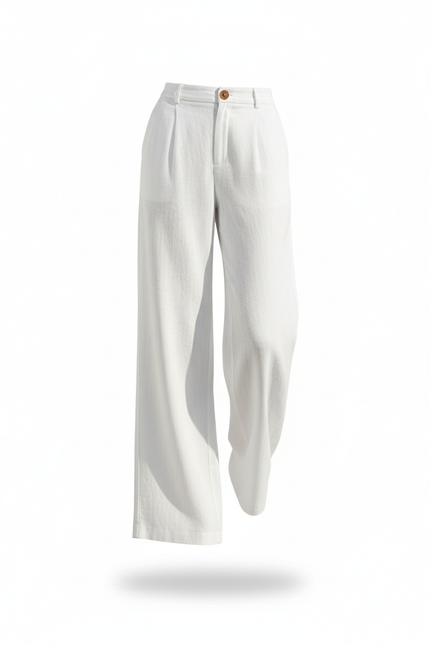 Pantalon En Lin Blanc Ample Décontracté Fluide Élégant Femme - vue 3