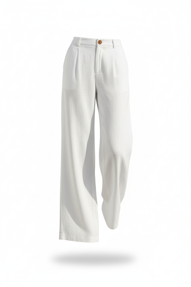 Pantalon En Lin Blanc Ample Décontracté Fluide Élégant Femme - vue 3