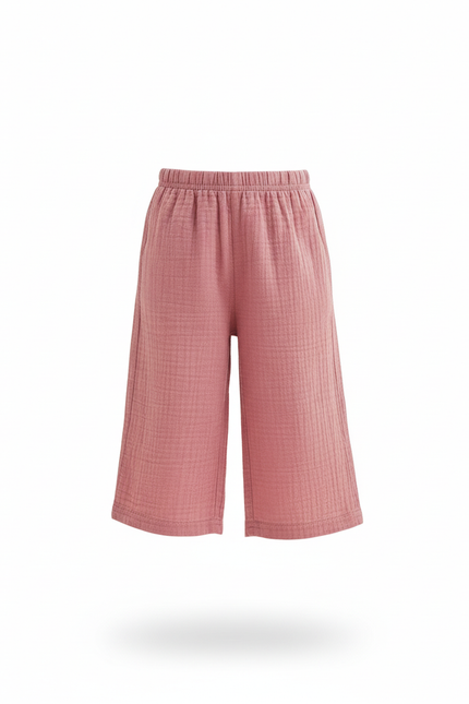 Pantalon En Lin Rose Plissé Ample Culotte Fille - vue 3
