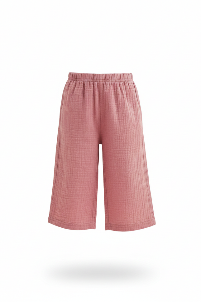 Pantalon En Lin Rose Plissé Ample Culotte Fille - vue 3