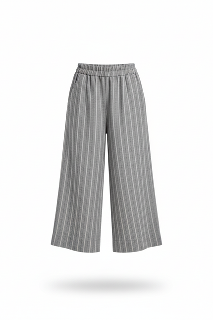 Pantalon Rayé Lin - Gris - vue 3