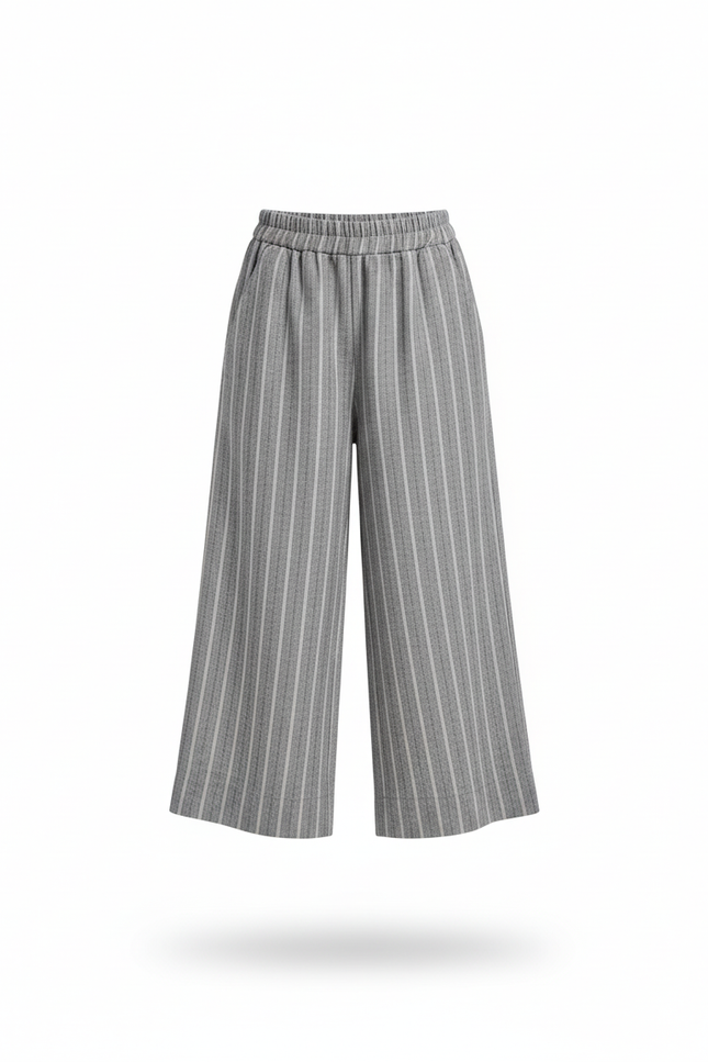 Pantalon Rayé Lin - Gris - vue 3