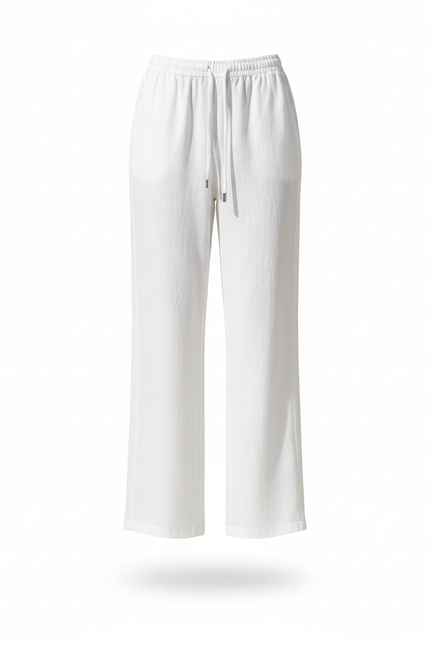 Pantalon En Lin Blanc Ample Décontracté Femme Fluide - vue 3