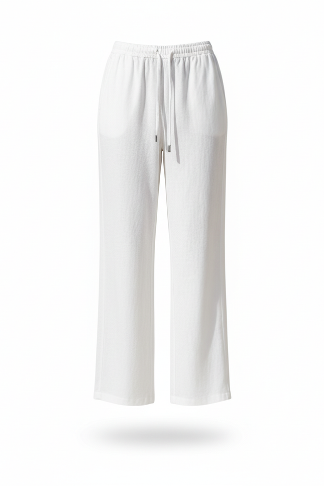 Pantalon En Lin Blanc Ample Décontracté Femme Fluide - vue 3
