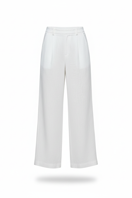 Pantalon En Lin Blanc Ample Taille Haute Fluide - vue 3
