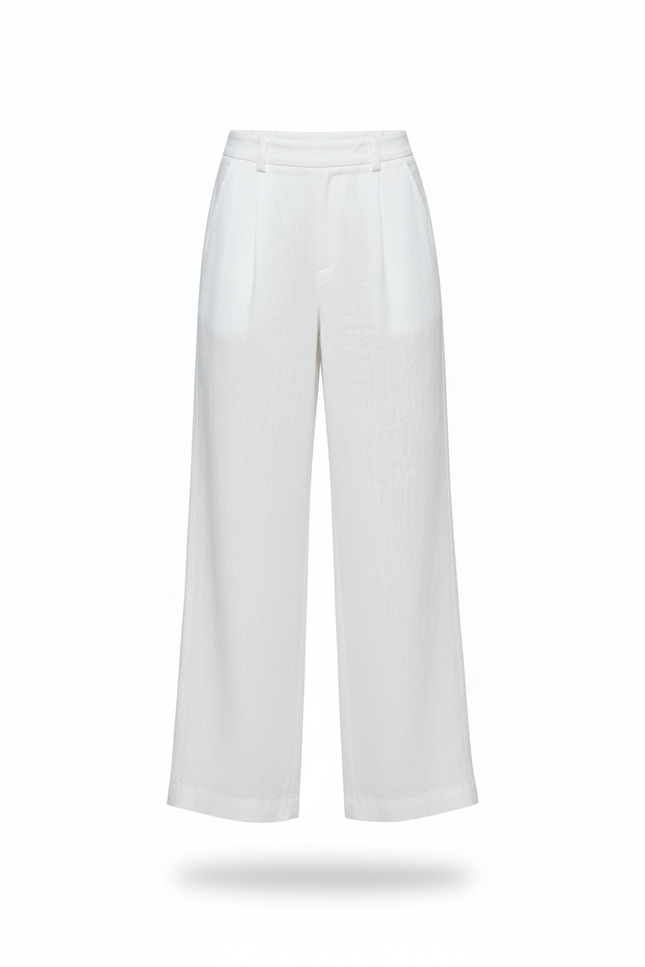 Pantalon En Lin Blanc Ample Taille Haute Fluide - vue 3