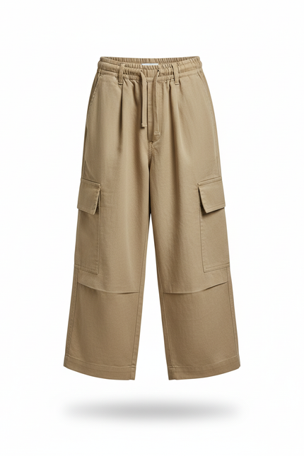 Pantalon En Lin Cargo Ample Kaki Garçon Décontracté - vue 3