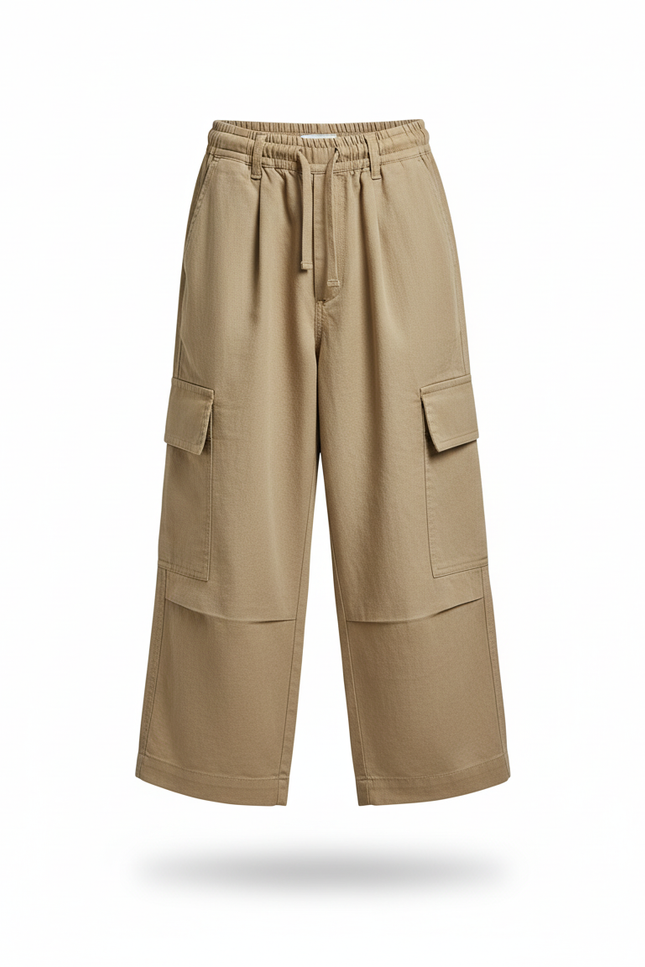 Pantalon En Lin Cargo Ample Kaki Garçon Décontracté - vue 3
