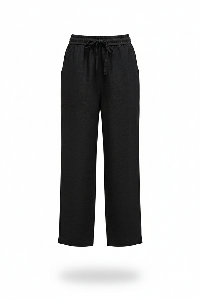 Pantalon En Lin Noir Ample Enfant Décontracté - vue 3