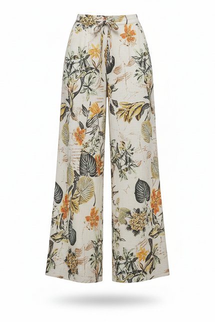 Pantalon En Lin Ample Imprimé Floral Bohème Décontracté - vue 3