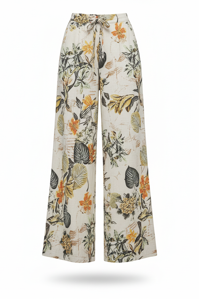 Pantalon En Lin Ample Imprimé Floral Bohème Décontracté - vue 3