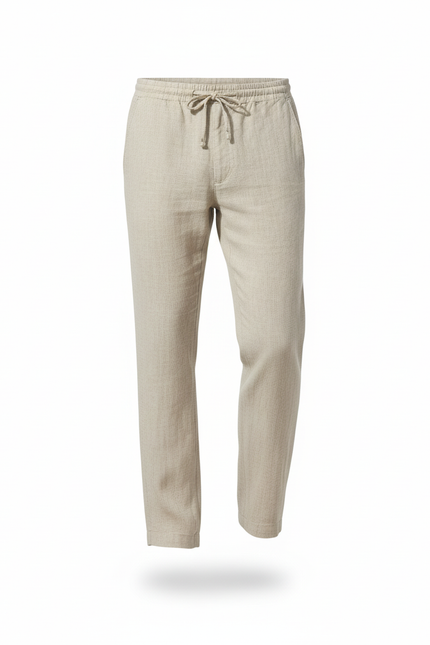 Pantalon En Lin Beige Homme Décontracté Léger Cordon - vue 3