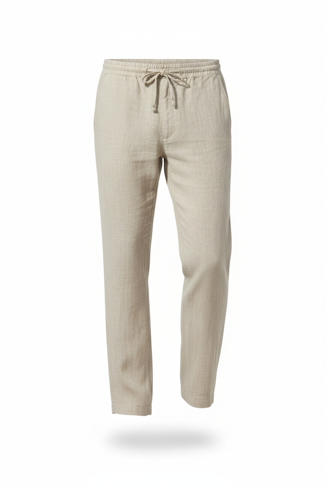 Pantalon En Lin Beige Homme Décontracté Léger Cordon - vue 3