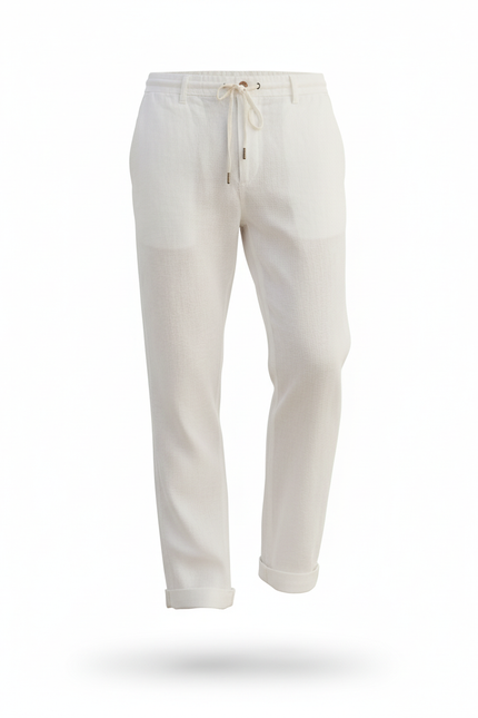 Pantalon En Lin Homme Blanc Ample Décontracté Cordon - vue 3