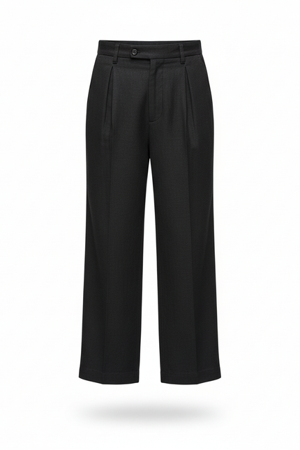 Pantalon En Lin Noir Ample Plissé Garçon Élégant - vue 3