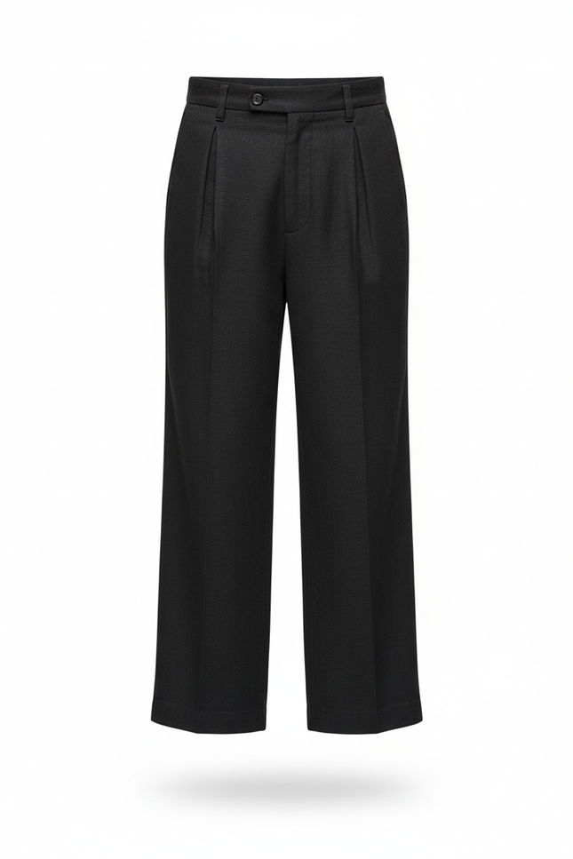 Pantalon En Lin Noir Ample Plissé Garçon Élégant - vue 3