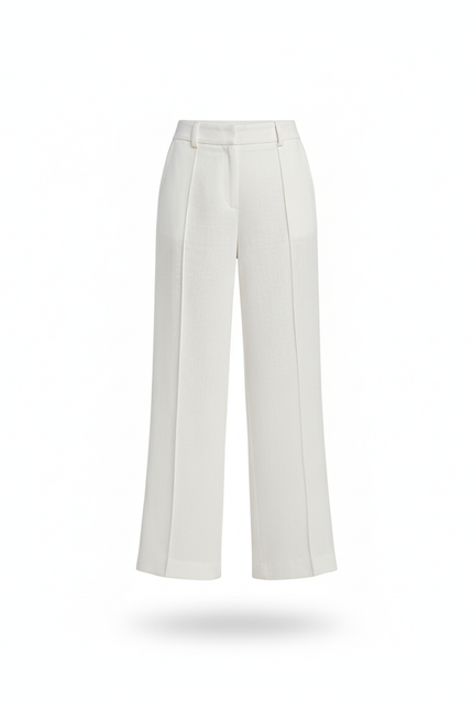 Pantalon En Lin Blanc Ample Taille Haute Fluide Élégant - vue 3