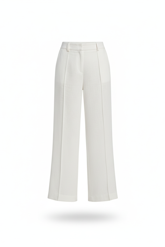 Pantalon En Lin Blanc Ample Taille Haute Fluide Élégant - vue 3
