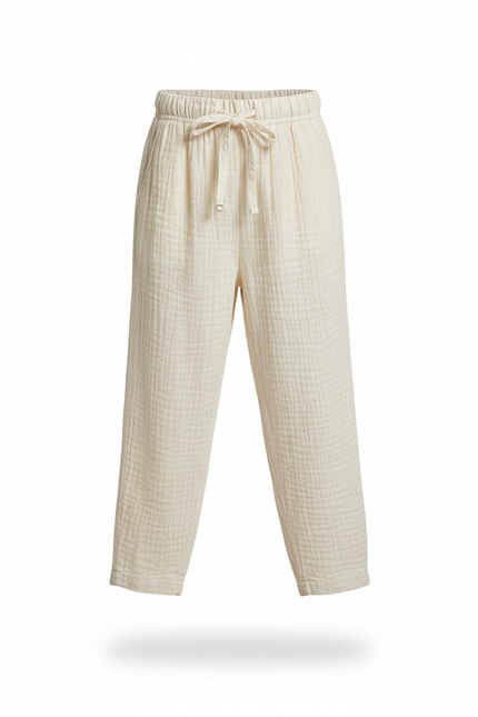Pantalon En Lin Gaze Ample Crème Enfant - Beige - vue 3