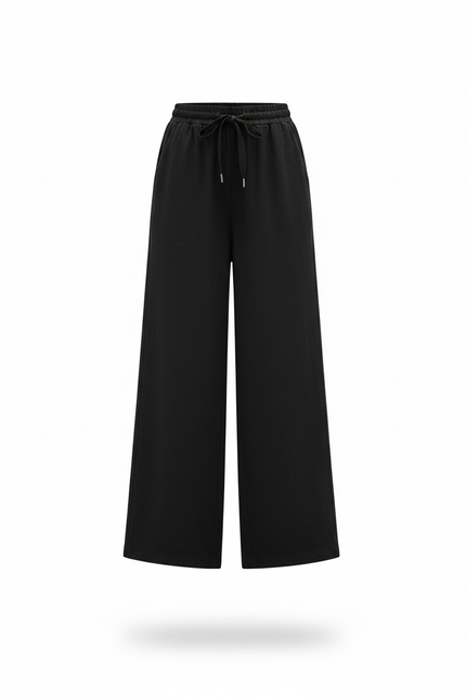 Pantalon En Lin Noir Ample Droit Confortable - vue 3