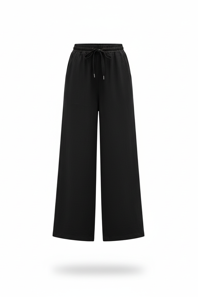 Pantalon En Lin Noir Ample Droit Confortable - vue 3