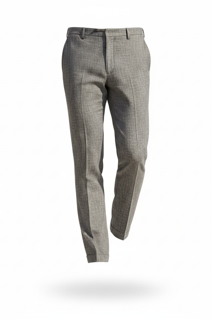 Pantalon En Lin Gris Droit Élégant Texturé Homme - vue 3