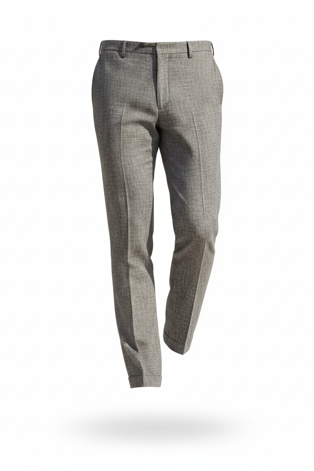 Pantalon En Lin Gris Droit Élégant Texturé Homme - vue 3