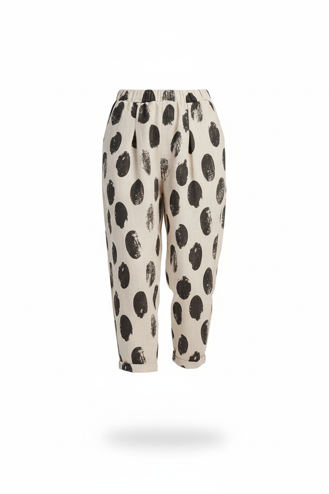 Pantalon En Lin Imprimé Harem Ample Décontracté Femme - Beige - vue 3