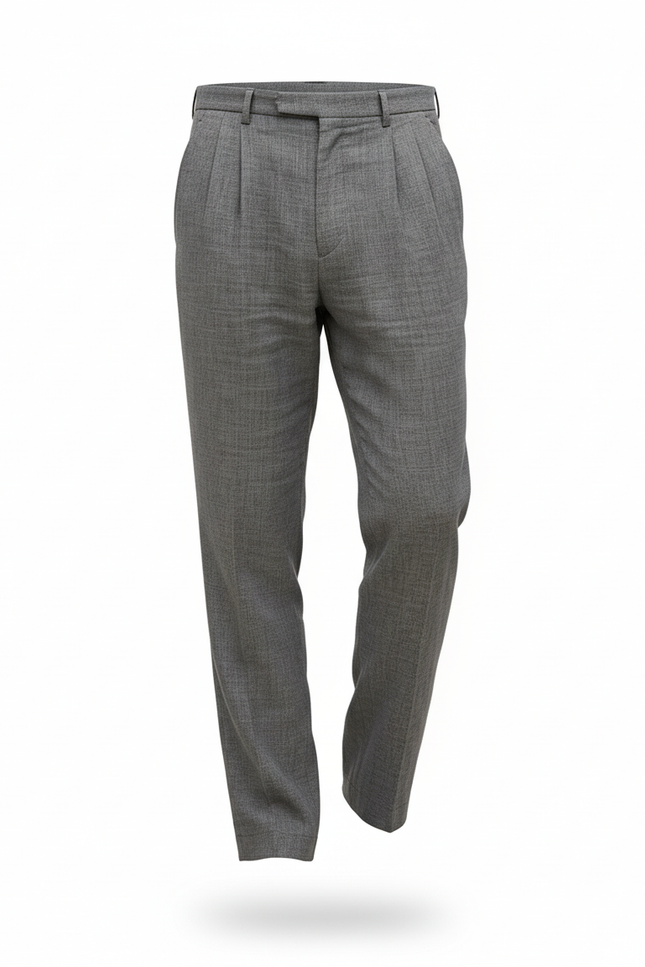 Pantalon En Lin Gris Plissé Droit Homme Élégant - vue 3