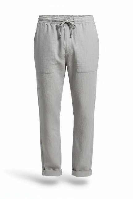 Pantalon En Lin Homme Gris Ample Cordon Décontracté - vue 3