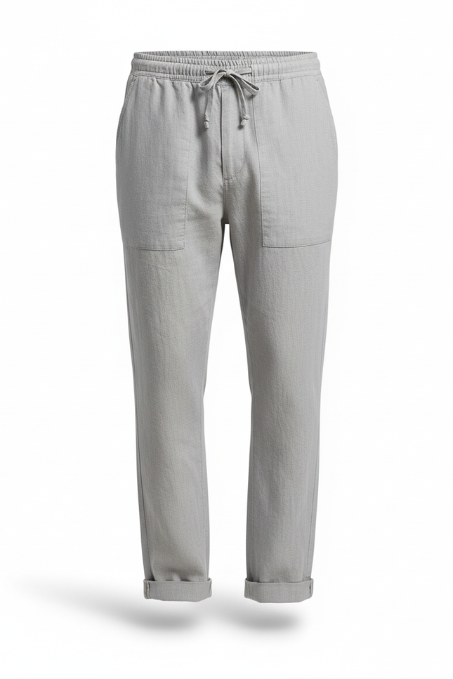 Pantalon En Lin Homme Gris Ample Cordon Décontracté - vue 3