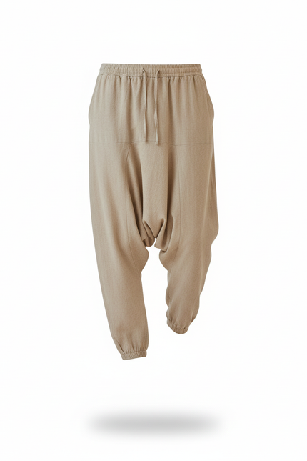 Pantalon En Lin Homme Beige Ample Décontracté Harem - vue 3