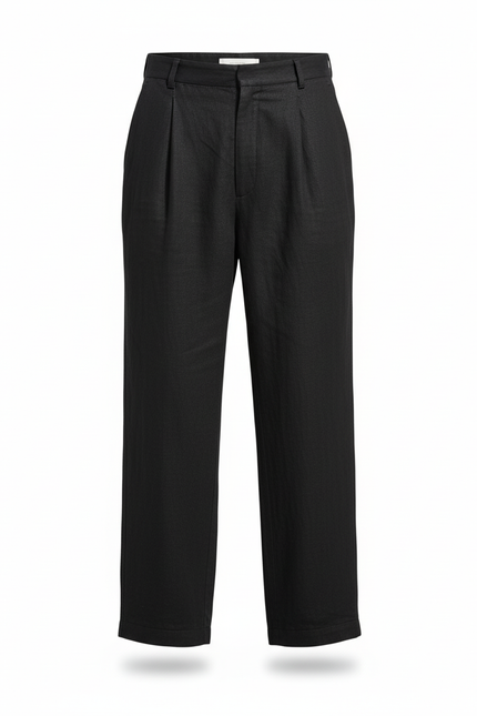 Pantalon En Lin Noir Ample Plissé Décontracté Homme - vue 3