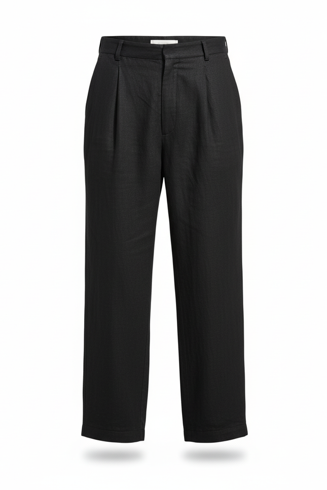 Pantalon En Lin Noir Ample Plissé Décontracté Homme - vue 3