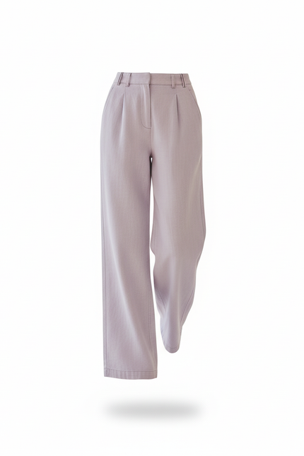 Pantalon En Lin Lilas Ample Droit Élégant Décontracté - Violet - vue 3