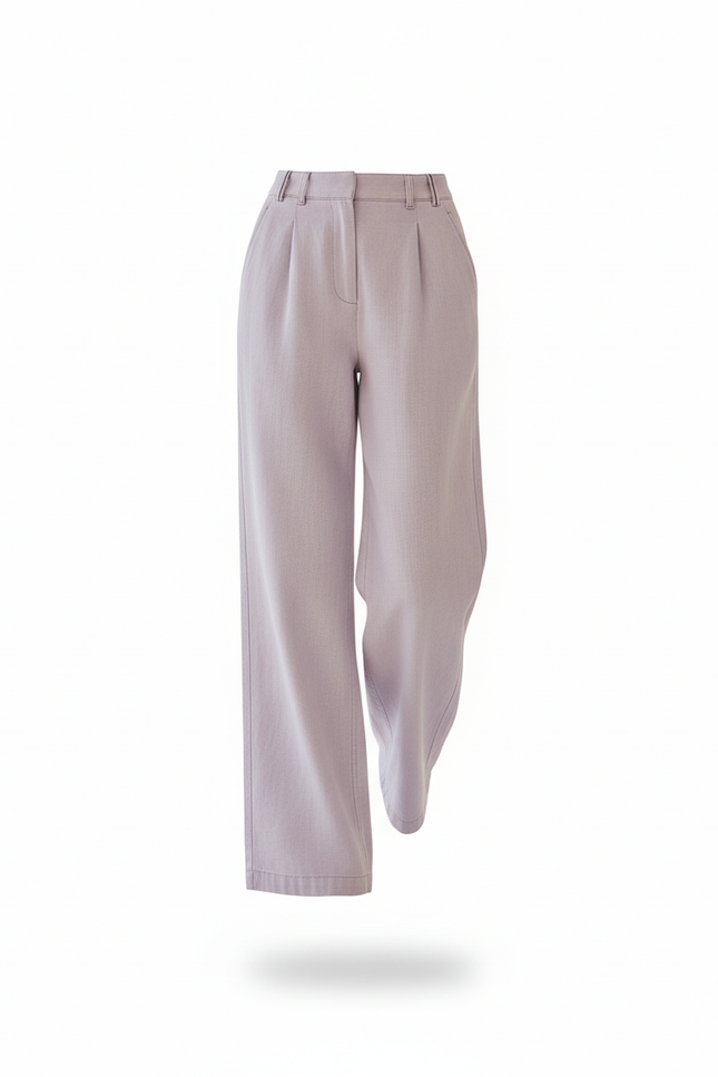 Pantalon En Lin Lilas Ample Droit Élégant Décontracté - Violet - vue 3