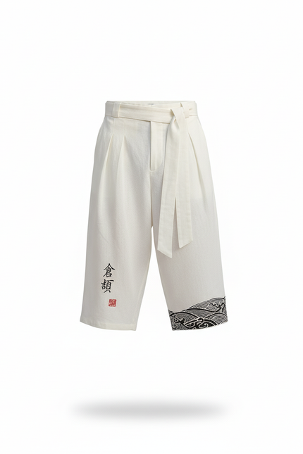 Pantalon En Lin Blanc Japonais Ample Court Décontracté Homme - vue 3