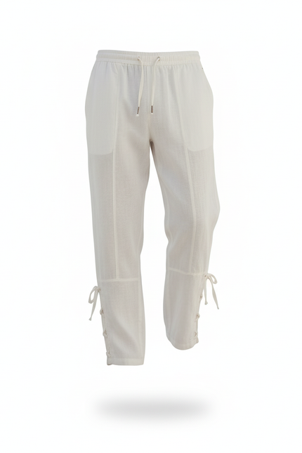 Pantalon En Lin Blanc Cordon Décontracté Léger Homme - vue 3