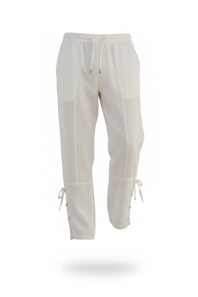 Pantalon En Lin Blanc Cordon Décontracté Léger Homme - vue 3