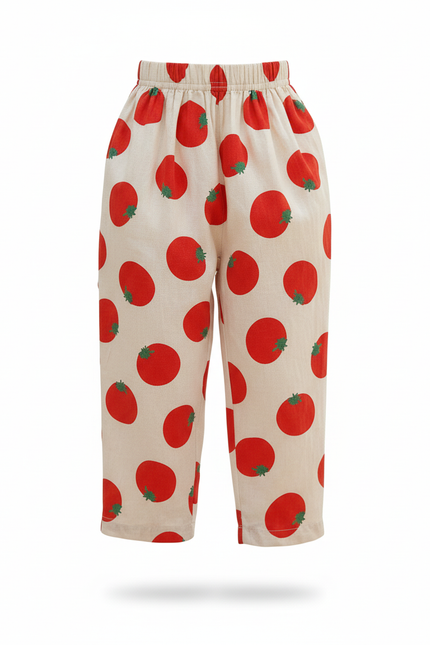 Pantalon En Lin Crème Tomates Ample Enfant - Imprimé - vue 3