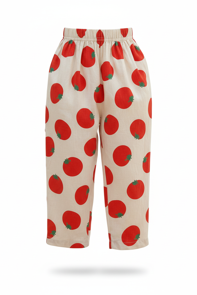 Pantalon En Lin Crème Tomates Ample Enfant - Imprimé - vue 3